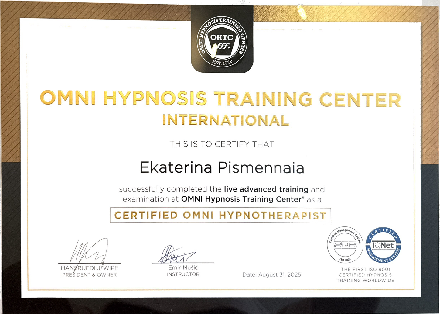 Certified OMNI Hypnotherapist