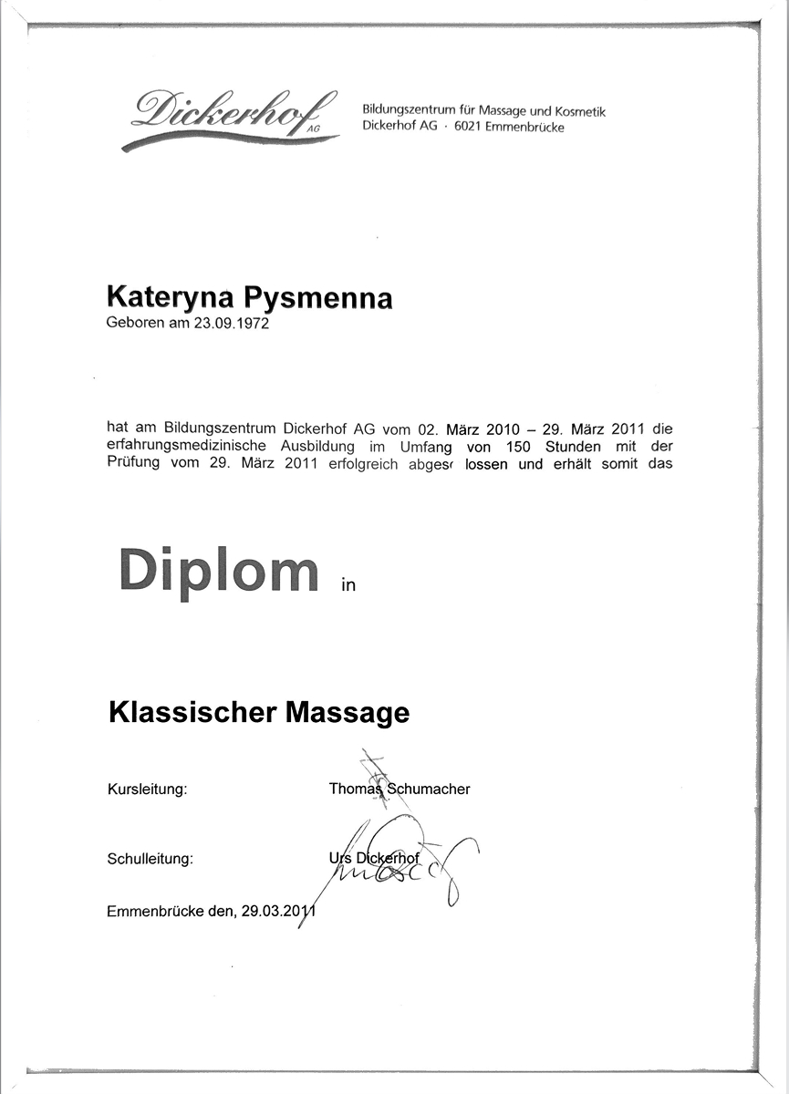 Diplom Klassischer Massage