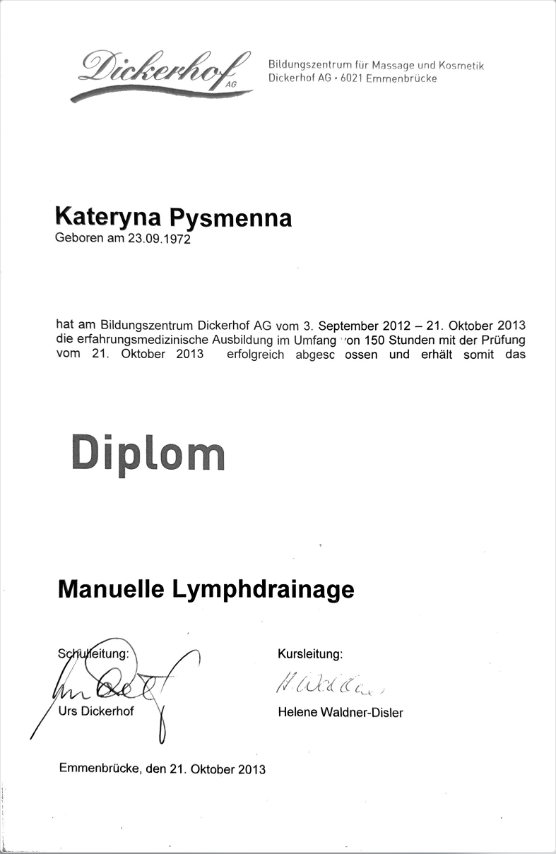 Diplom Manuelle Lymphdrainage